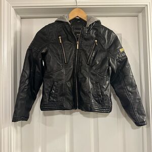 Kids Coogi jacket vegan leather moto hooded black size 10/12